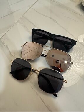 Three QUAY Assorted Sunglasses Lot - Black & Gold Frames